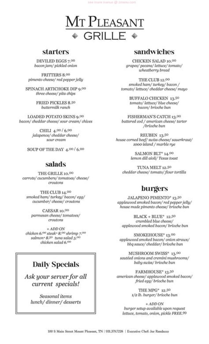 Mt. Pleasant Grille Restaurant Mount Pleasant, TN OpenTable