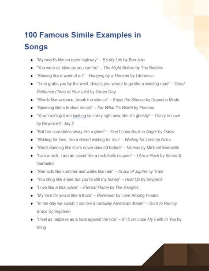The Simile Song - songs with similes and metaphors in them lyrics